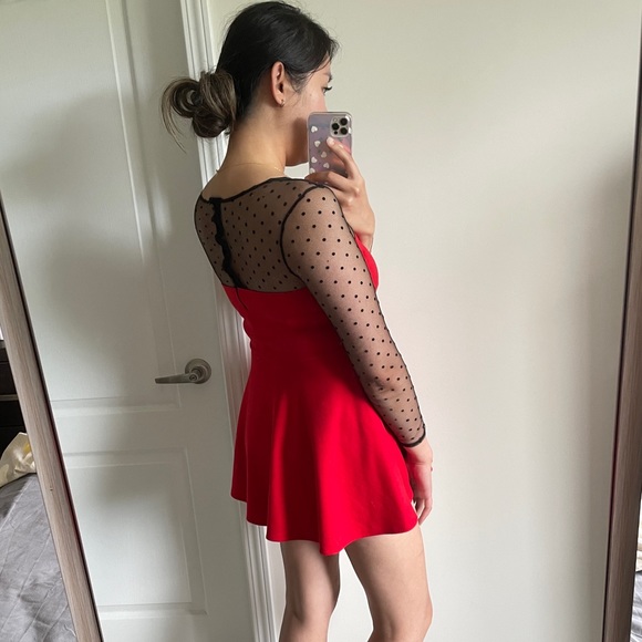 Black Polka Dot Red Dress - Picture 2 of 9